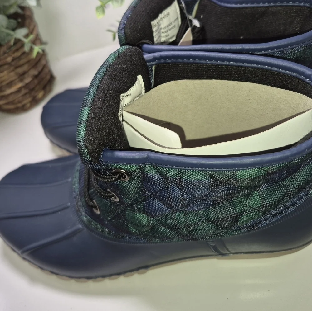 NWT Womens Rain Boots St. John's Bay Denton Flat Heel Green Blue Duck boot sz 8